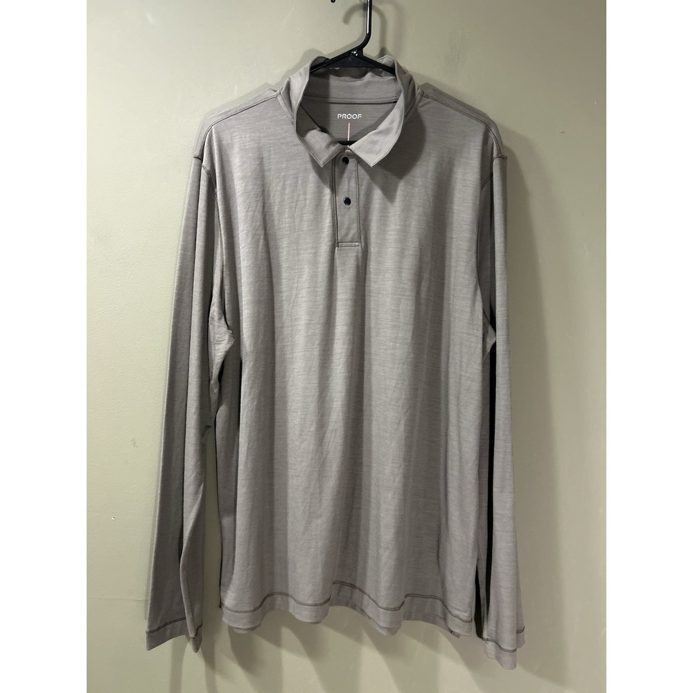 PROOF Polo Shirt Men's XL Bronze Gray 72 Hr Merino Wool Long Sleeve Huckberry